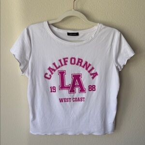 White Graphic Tee with pink accents West Coast California LA 1988